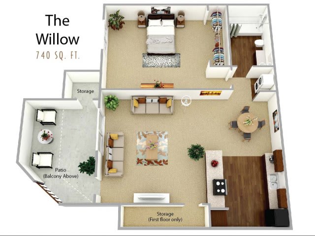 1 Bed 1 Bath Willow Floor plan 1 Bed 1 Bath Willow Floor plan, at Waterleaf Apartment Homes, Vista, 92083